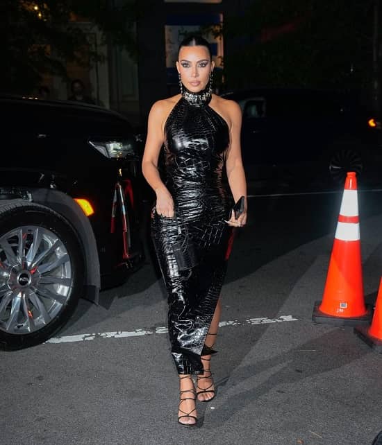 Kim Kardashian attended Alexandre Arnault's 31st birthday in a Black Vinyl Dress at the Cipriani Soho in NYC - photo - Fashion Police Nigeria