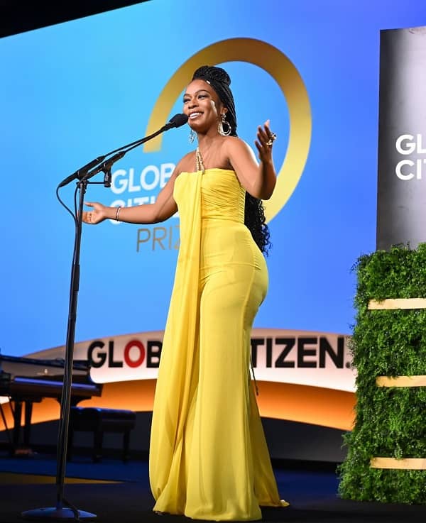 Nomzamo Mbatha Yellow Dress Global Citizen Prize Awards photo