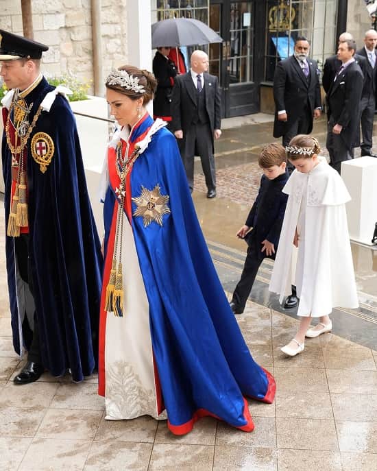 Prince and Princess of Wales, Prince William and Kate Middleton, Prince Louis and Princess Charlotte arrive for the coronation ceremony of Britain's King Charles and Queen Camilla - Fashion Police Nigeria