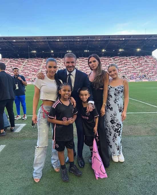 photo-of-kim-kardashian-sons-saint and-psalm west photo with David Beckham during Lionel Messi Inter Miami debut game - Fashion Police Nigeria