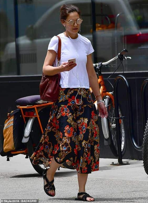 Katie Holmes wearing floral skirt in New York City - Fashion Police Nigeria