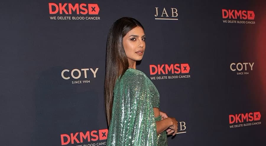 Priyanka Chopra metalic green gown DKMS gala red carpet photo 2023