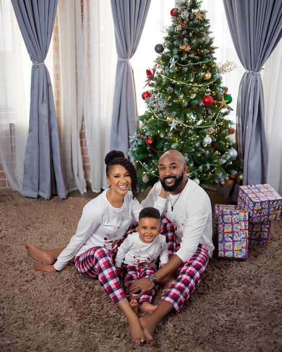 Adesua Etomi, Banky W, and their Son Christmas photoshoot - Fashion Police Nigeria