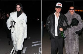 Kendall Jenner and Hailey Bieber white and grey fur coat street style photo - Fashion Police Nigeria