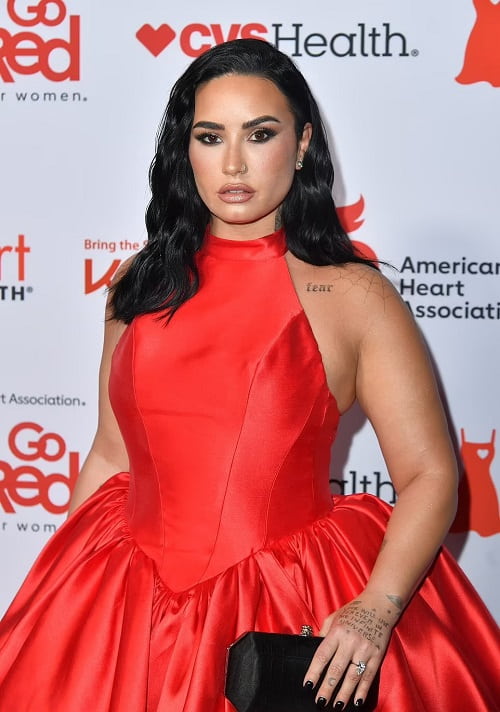 Image of demi lovato in a red gown