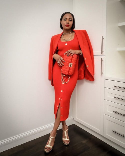 Image of woman wearing a red gown- Fashion Police Nigeria
