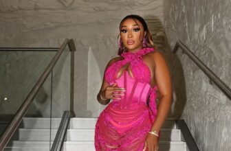 Ini Edo Gert Johan Coetzee naked pink beads dress - Fashion Police Nigeria