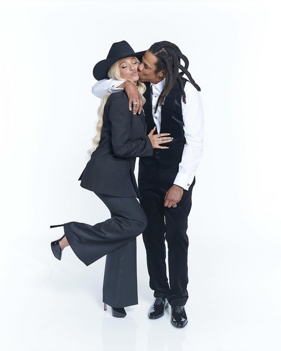Beyonce and Jay Z gold party tuxedo cowgirl Oscar Gold Party outfit look - Fashion Police Nigeria