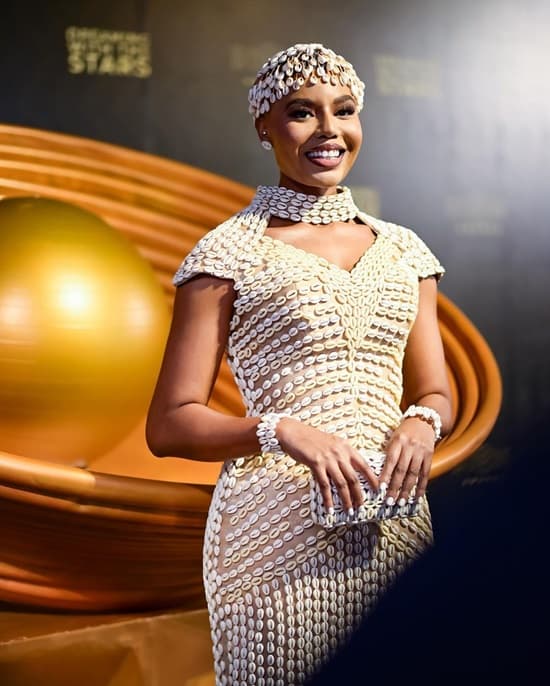Nancy Isimes cowrie shells dress Uganda ikon awards 2024 - Fashion Police Nigeria