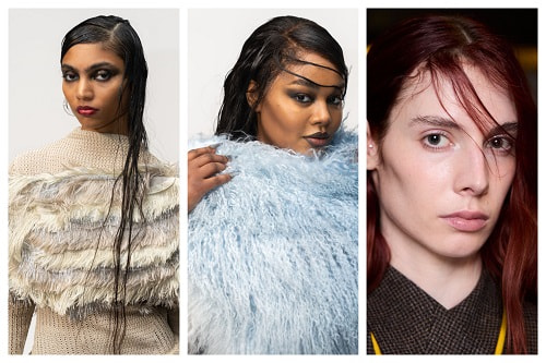 Contrary to their intricate appearance, braids proved easy to achieve and low-effort at the LaPointe Fall/Winter 2024 show. Stylist Joey George utilized molding wax to fashion long braids and braided space buns.