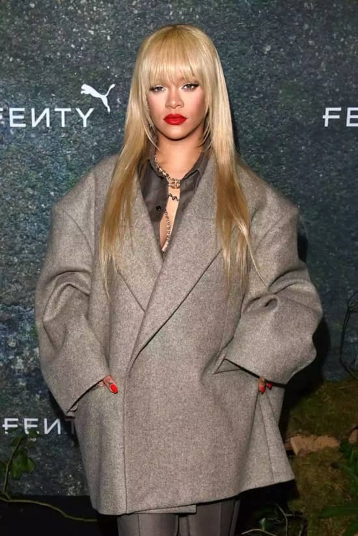 Rihanna Debuts New Blonde Hair With Oversized Dressing at Fenty x Puma