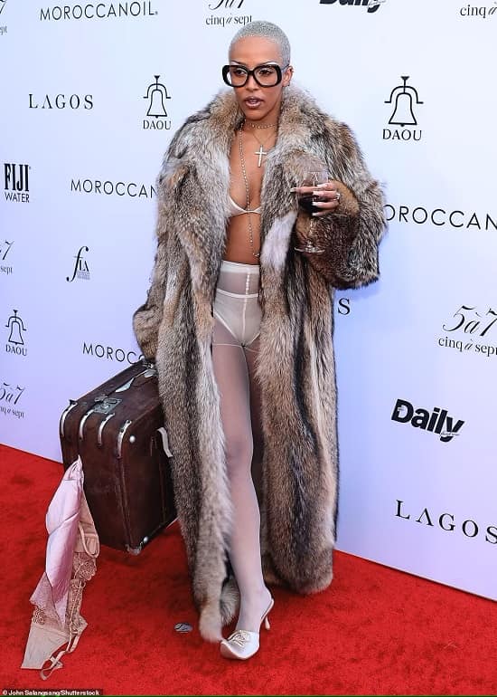 Doja Cat wears underwear and lingerie with tight fur coat at Daily Row Awards - Fashion Police Nigeria