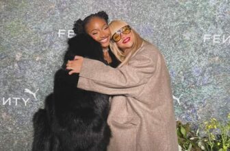 Photo of Arya Starr possing with Rihanna at the Fenty x Puma Creeper Launch in London