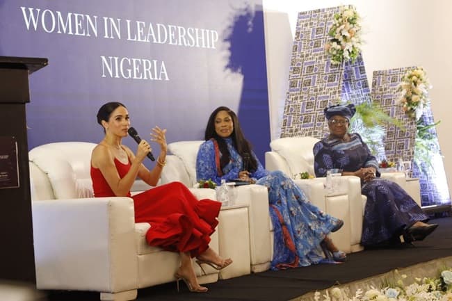 Meghan Markle attends the Women in Leadership Nigeria panel, wearing a red gown by a Nigerian designer, Orire - Fashion Police Nigeria