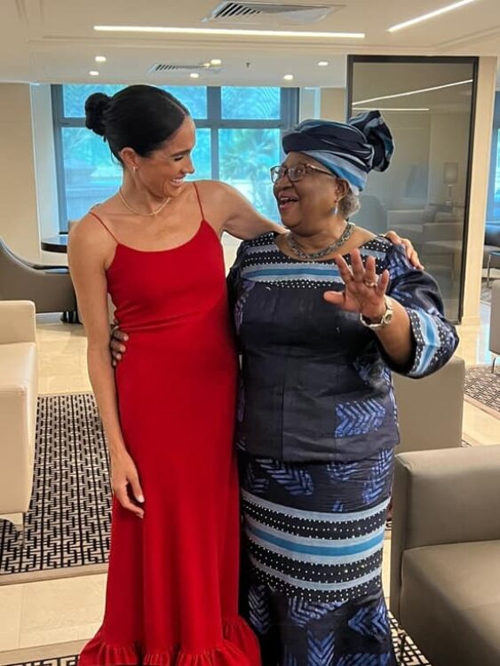 Meghan Markle attends the Women in Leadership Nigeria panel, wearing a red gown by a Nigerian designer, Orire - Fashion Police Nigeria