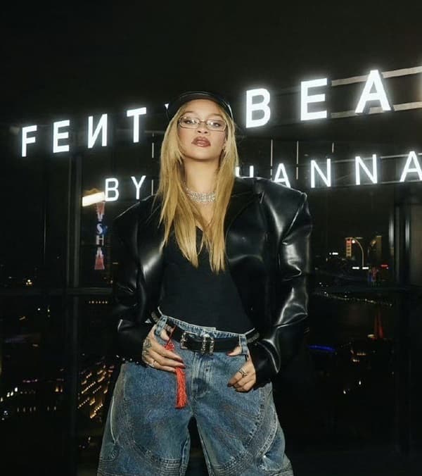 Rihanna stylish leather blazer and newsboy cap outfit at the Fenty Beauty Shanghai China launch - Fashion Police Nigeria