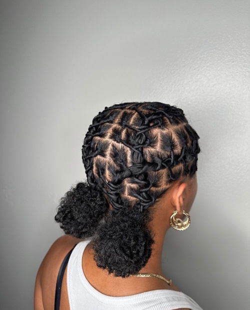 Photo of a woman on a unique loc hairstyle