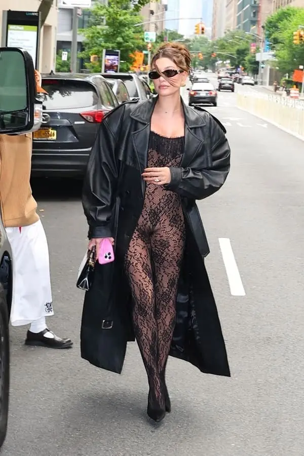 Hailey Bieber a lace catsuit to show off her baby bump - Fashion Police Nigeria