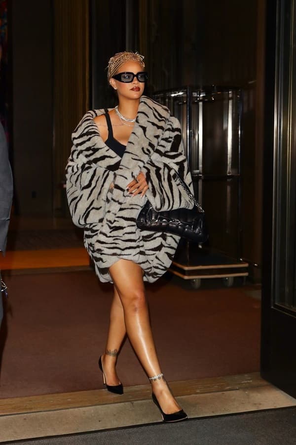 Rihanna zebra print-jacket, blonde-braids, and diamond necklace in NYC outing - Fashion Police Nigeria