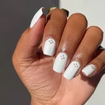 Cute gold dotted white square nails photo - Fashion Police Nigeria