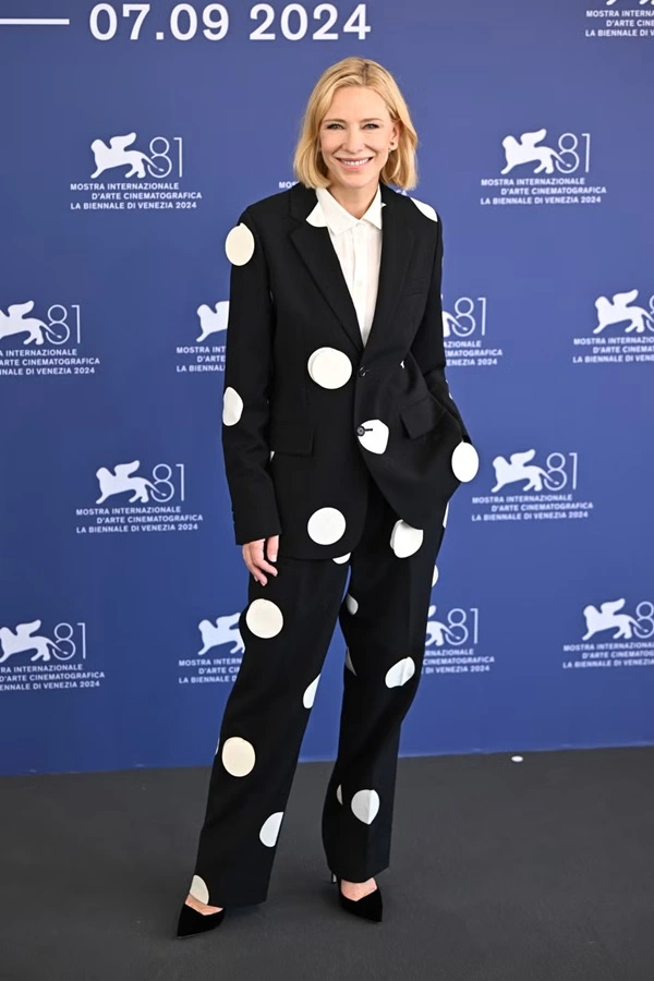 Cate Blanchett Valentino polka dots pantsuit during a photo call for the movie Disclaimer at the 2024 Venice Film Festival - Fashion Police Nigeria