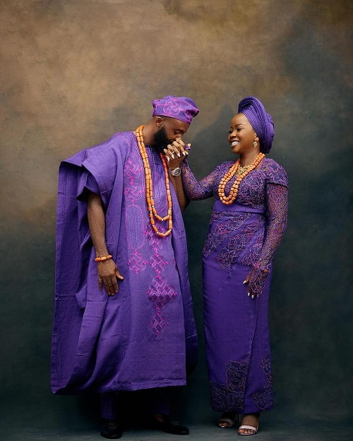 Bride and Groom wearing matching aso oke - Fashion Police Nigeria