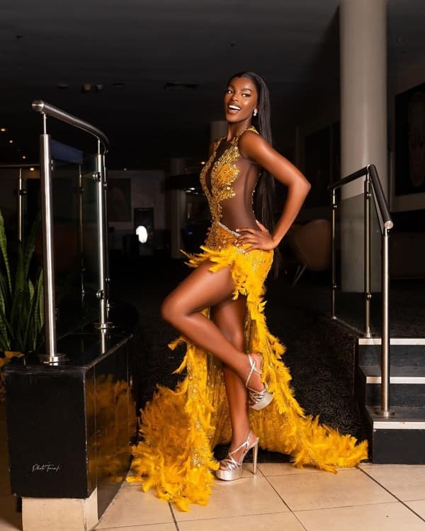 Chidimma Adetshina poses in a dress during Miss Universe Nigeria - Fashion Police Nigeria