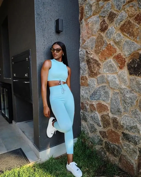 Photo of Chidimma Adetshina striking a pose in leggings and matching top - Fashion Police Nigeria