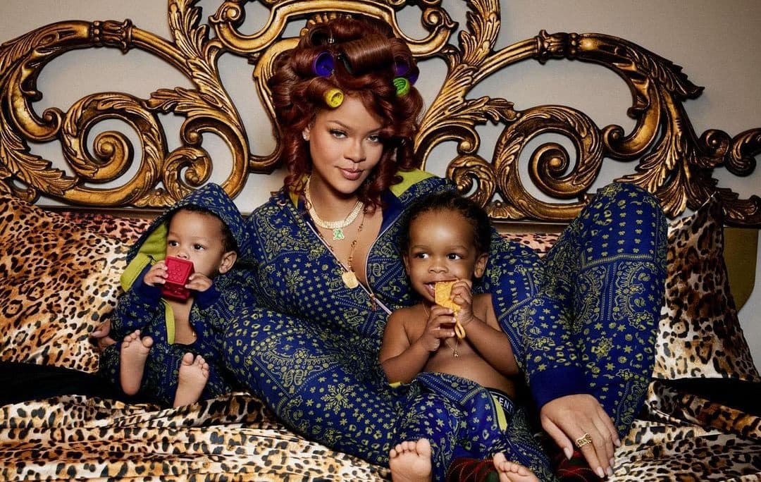 Rihanna cuddles up with her two sons RZA and Riot for Fenty x Savage new holiday onesies - Fashion Police Nigeria