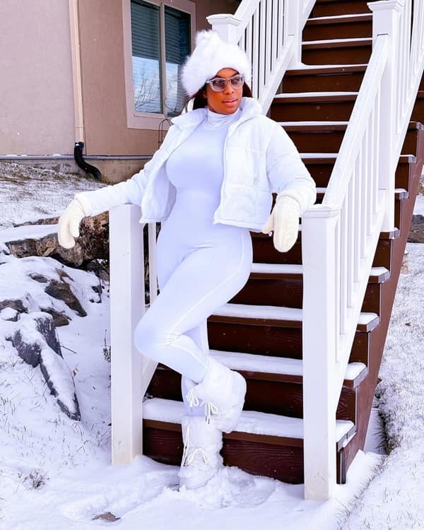 Photo of Chika Ike wearing a white skintight bodysuit to show off her post-baby body - Fashion Police Nigeria