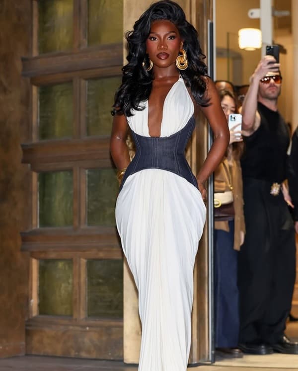 Doechii white gown with denim corset during Paris Fashion Week show - Fashion Police Nigeria