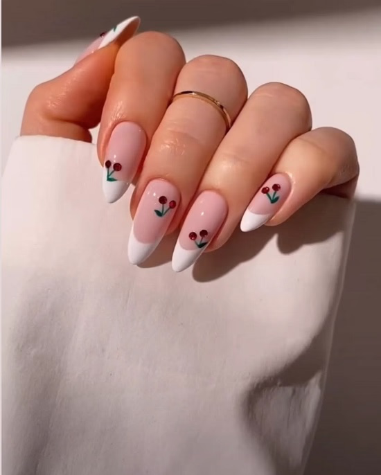 Cheery nails with french tips - Fashion Police Nigeria