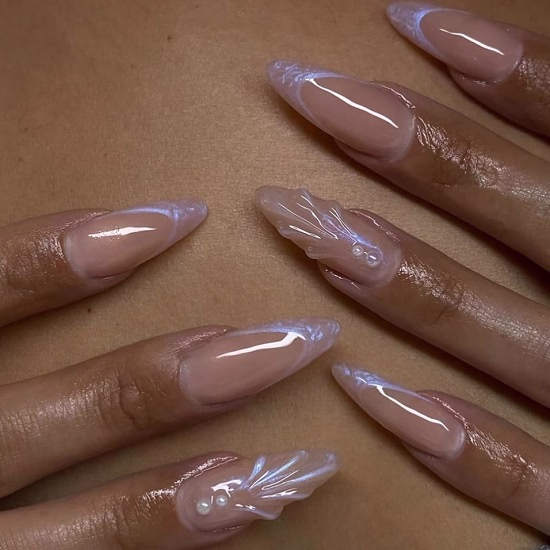 Mermaid pearl shimmer nails - Fashion Police Nigeria