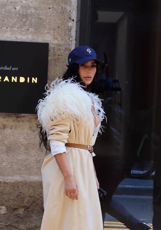 Kim Kardashian Wearing a Feathery Coat Like a Dress is a Whole Fashion Girl Vibe