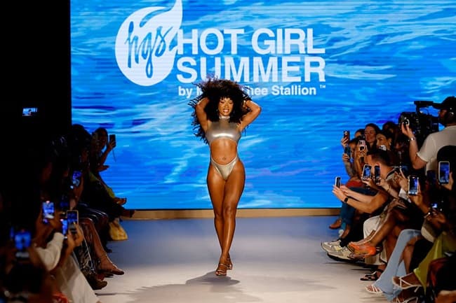 Megan Thee Stallion Walked the Miami Swimwear Show in a Metallic Silver Swimsuit