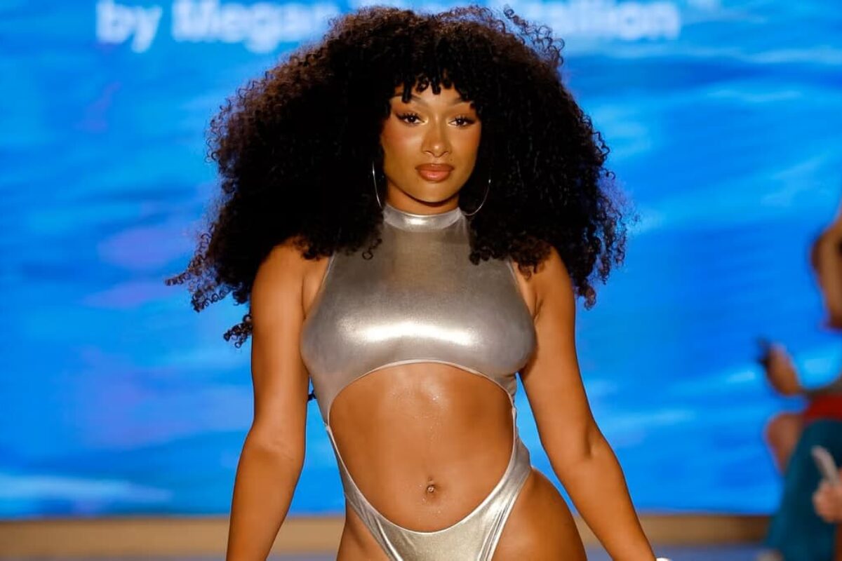 Megan Thee Stallion Walked the Miami Swimwear Show in a Metallic Silver Swimsuit