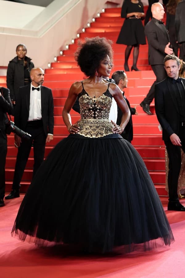 Naomi Campbell Brought Some Glamour in a Black and Gold Gown in Cannes