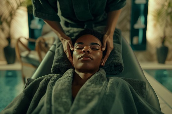 Photo of a person enjoying scalp massage at a spa - Fashion Police Nigeria