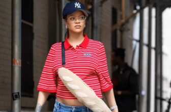 Rihanna Flashes Her New Baby Bump in a Cropped Striped Polo and Denim Pants