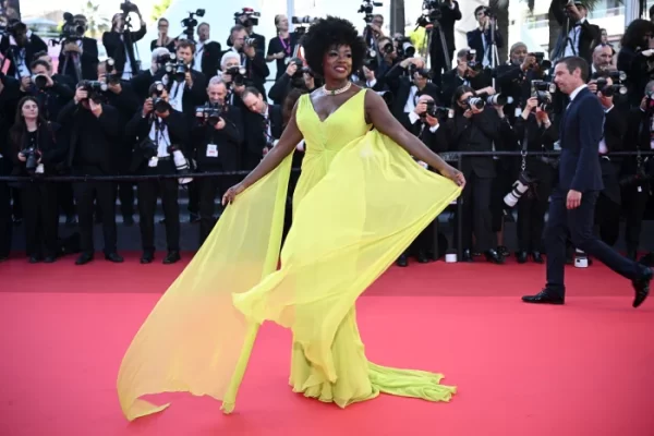 Voila Davis Shone Bright in Neon Green Gown at Cannes