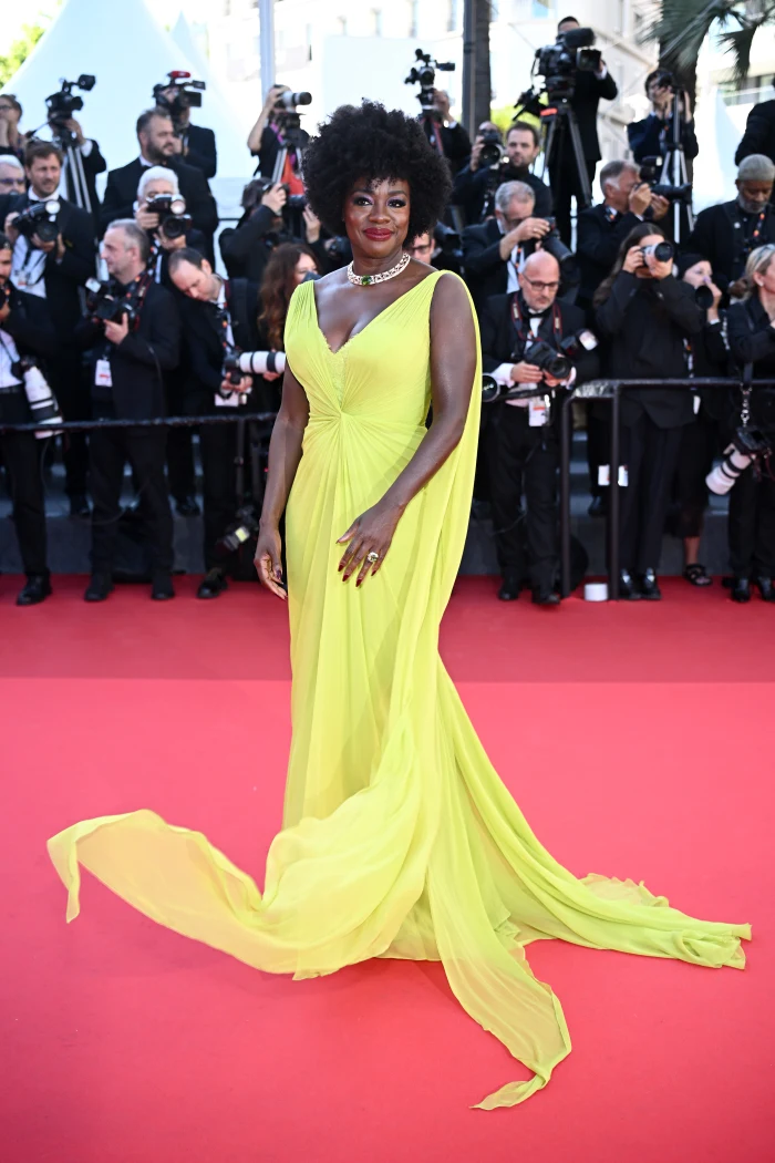 Voila Davis Shone Bright in Neon Green Gown at Cannes