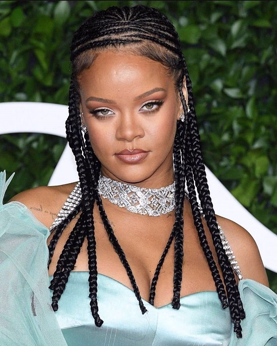 photo of Rihanna wearing zigzag fulani braid - Fashion Police Nigeria