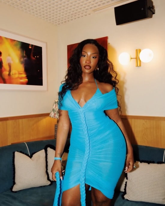 Tems Just Served a Glamorous Look in a Ruched Schiaparelli Bodycon Dress