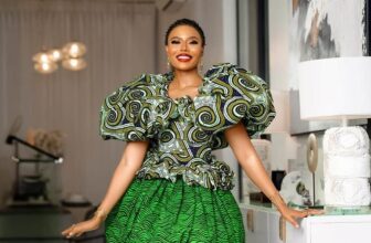 Photo of Nancy Isime wearing a billowing Ankara blouse and bubble-hemmed skirt - Fashion Police Nigeria