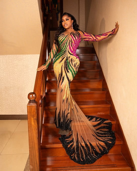 veekee james nude mesh gown encrusted with multicolored sequins (1)