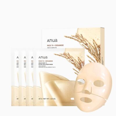 Best K-Beauty Sheet Masks for Glowing, Glass Skin ANUA Rice 70 Glow Collagen Mask