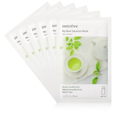 Best K-Beauty Sheet Masks for Glowing, Glass Skin Innisfree My Real Squeeze Mask – Green Tea