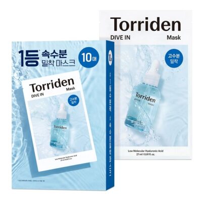 Best K-Beauty Sheet Masks for Glowing, Glass Skin Torriden DIVE-IN Hyaluronic Acid Facial Mask (10 Sheets)