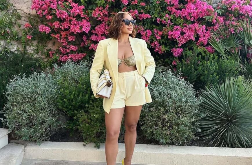 Photo of African American fashion woman wearing beige blazer and shorts pants - Fashion Police Nigeria