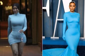 Cardi B Channel Kim Kardashian in a Blue Bodycon Dress